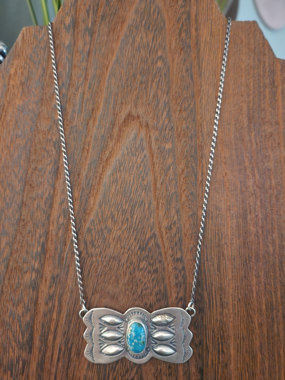 White Water Turquoise Sterling Silver Necklace Signed By The Artist
